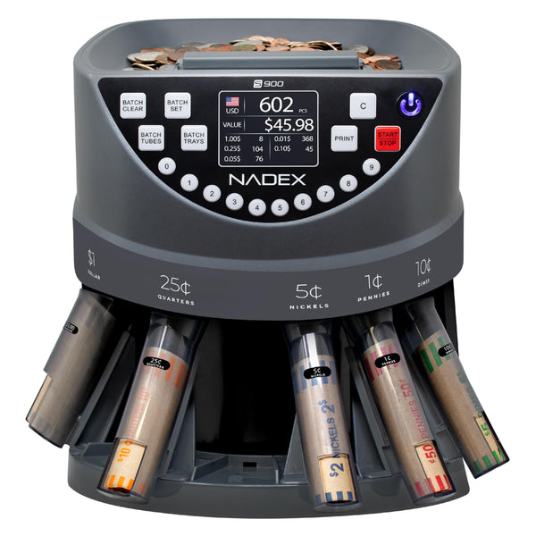 Nadex S900 Coin Sorter, Counter and Wrapper with Thermal Printer Included - Prints Count Tally - 48 Preformed Wrappers I