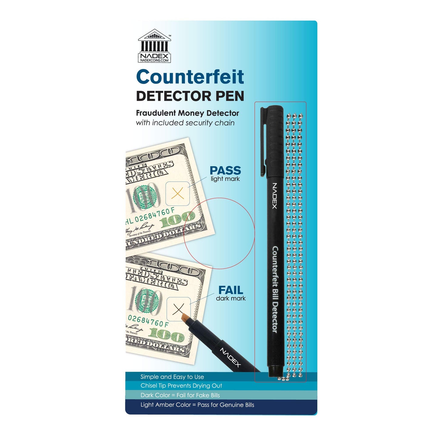 Counterfeit Pen and Ball Chain with Base, 1 Pen, 1 Base