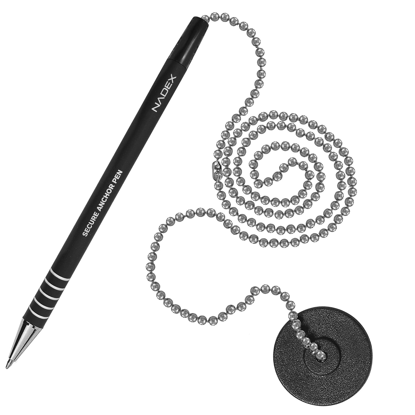 Nadex Chain Security Pen Set | 1 Pen, 1 Adhesive Mount, and 5 Refills (Black)