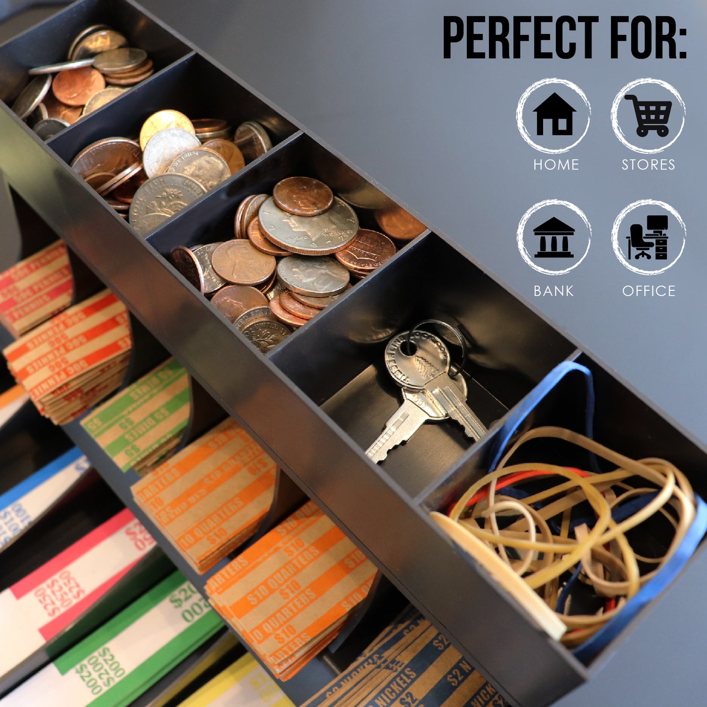 3 Tier Coin and Cash Wrapper Organizer Black