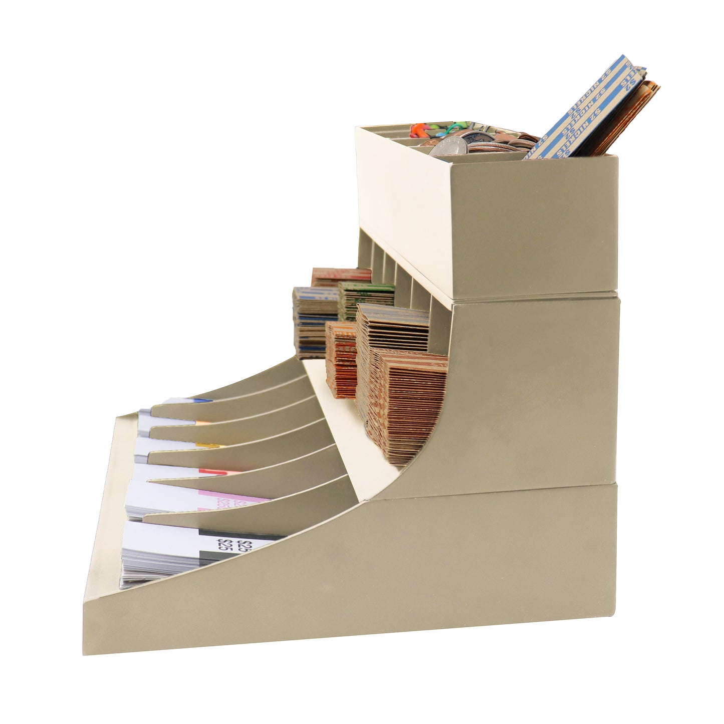 3 Tier Coin and Cash Wrapper Organizer Beige