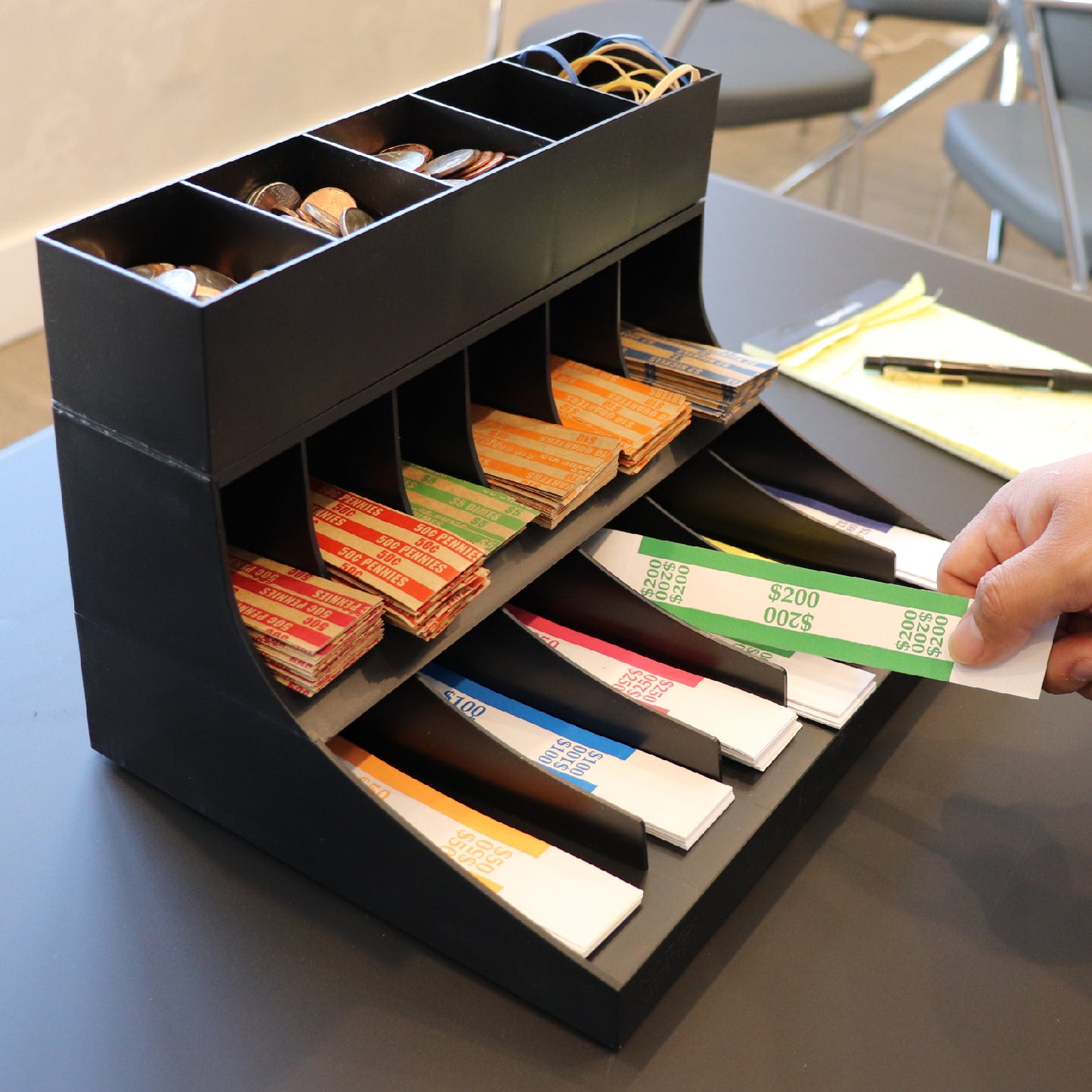 3 Tier Coin and Cash Wrapper Organizer Black