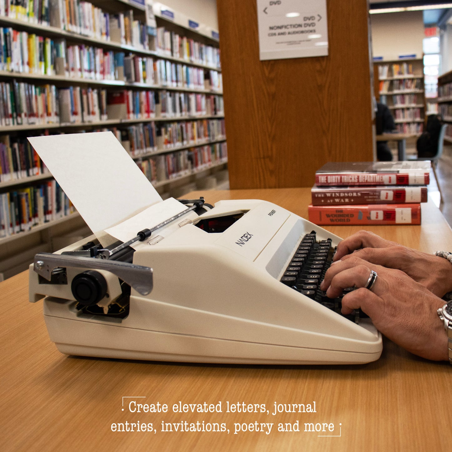 Nadex Pioneer Manual Typewriter,Durable Travel Case Included, Ivory