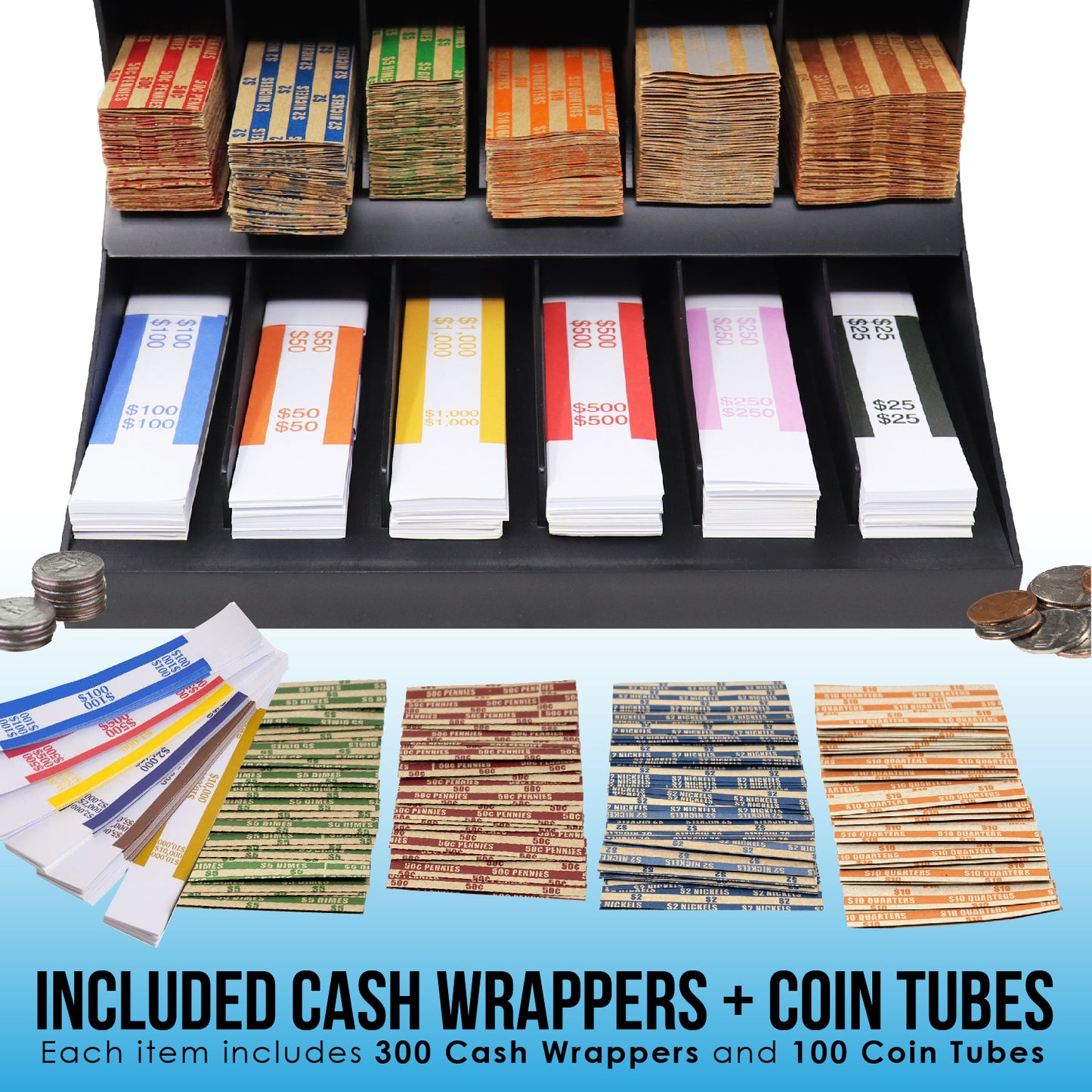 3 Tier Coin and Cash Wrapper Organizer Black