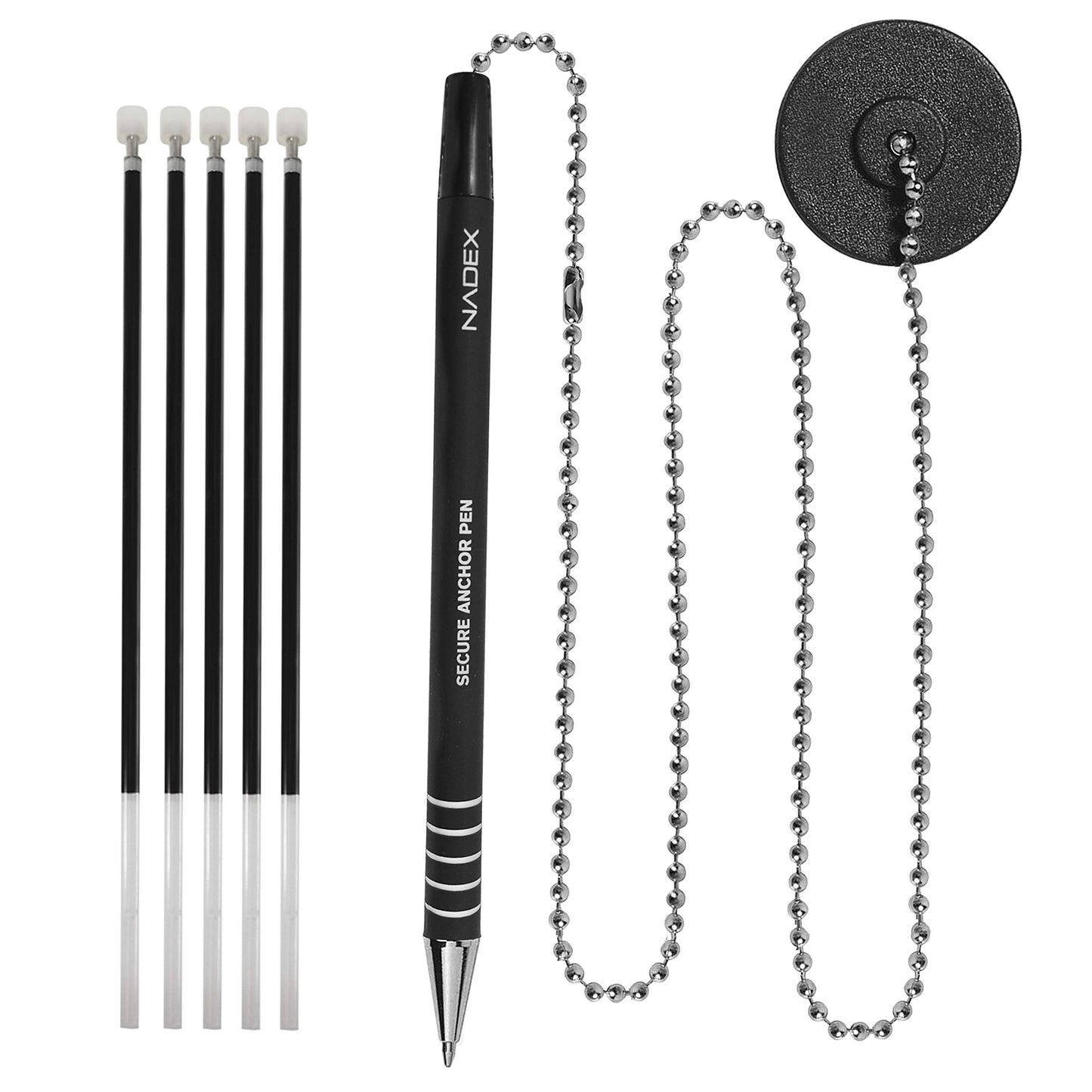 Security Chain Security Pen, 8 pens, 2 mounts, 10 refills, black