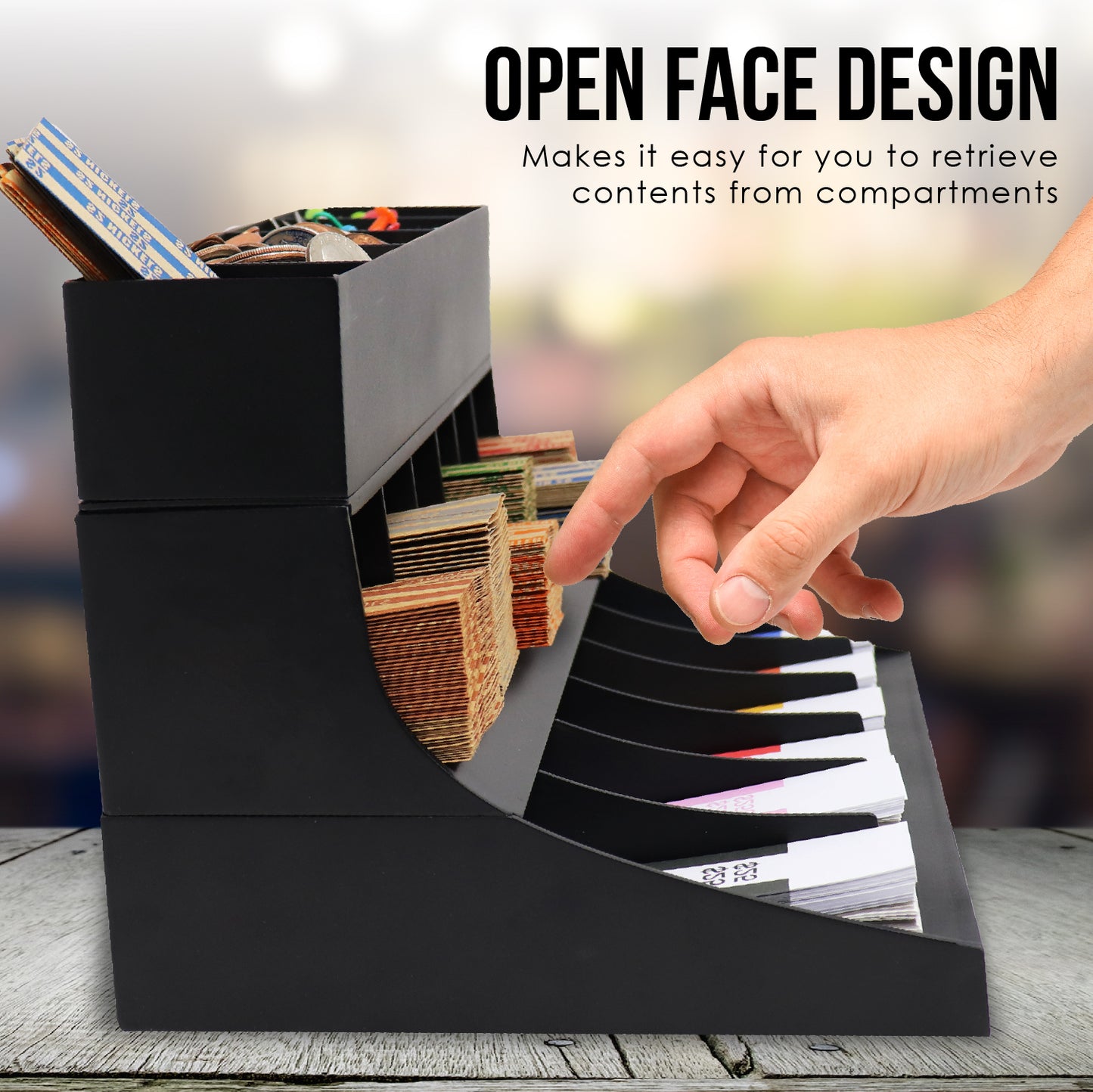 3 Tier Coin and Cash Wrapper Organizer Black