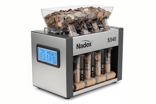 Nadex S540 coin counter sorter difference explained sorting counting and wrapping six US coin denominations in one pass