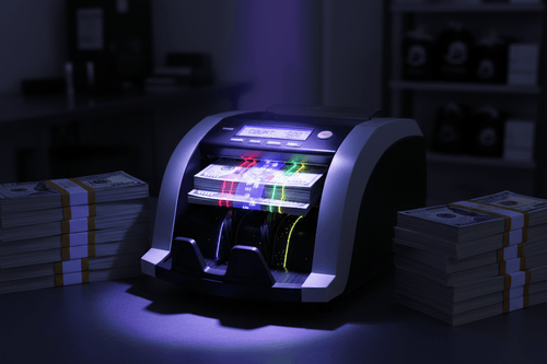 Bill counter using UV light to verify security features on US dollar banknotes
