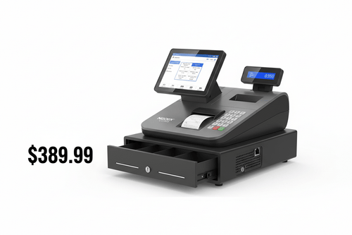 Nadex CR360 best cash register for retail store in 2026 with 4700 PLUs barcode scanner and lockable steel drawer