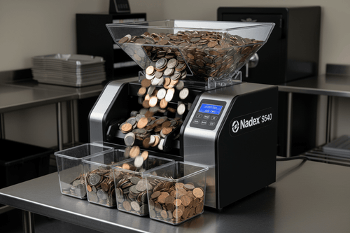 Nadex S540 coin counter for retail and vending businesses sorting and counting high volume mixed coins