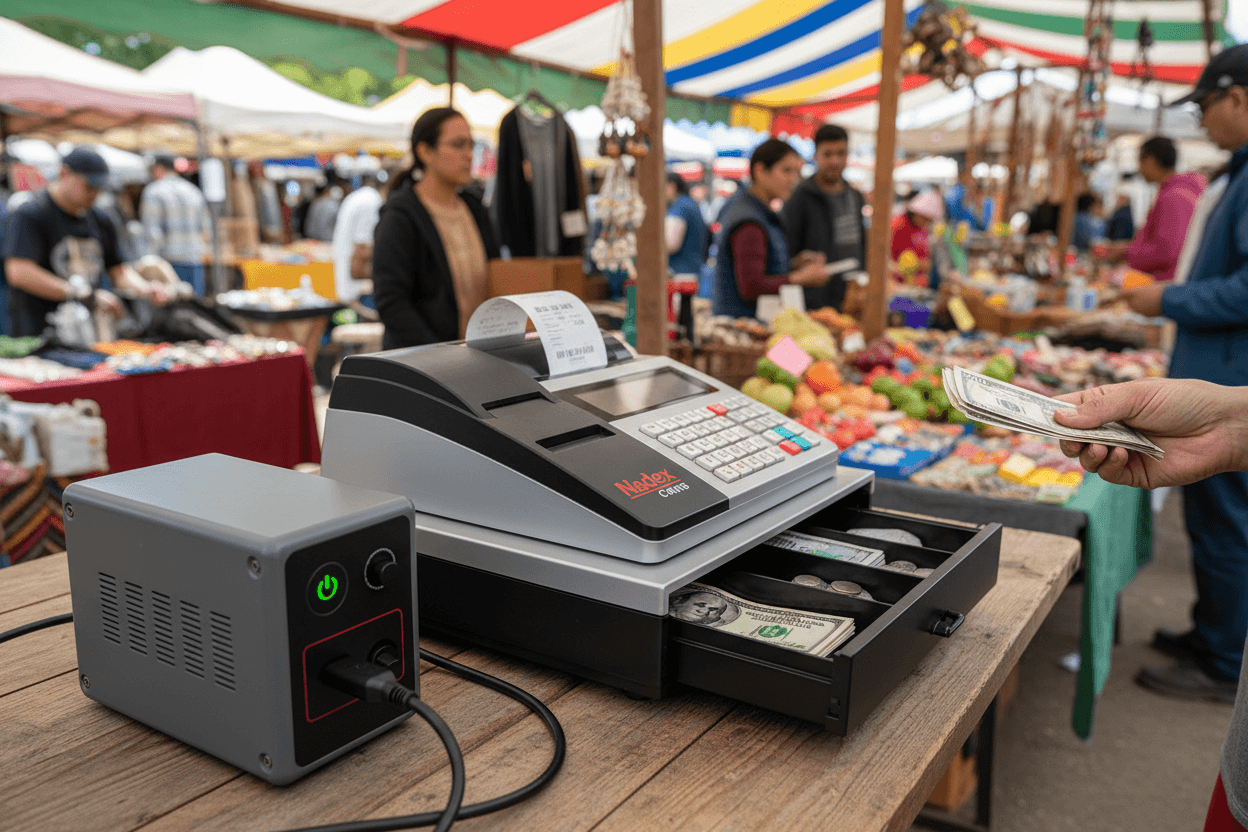 Nadex CR360 cash register for pop-up shops working without internet processing cash transactions locally