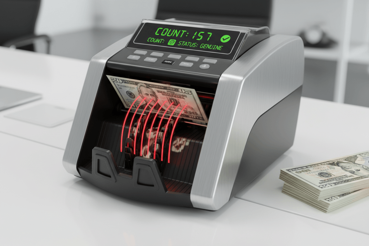 Bill counter using infrared sensors to verify US currency authenticity