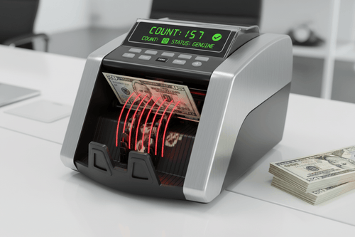 Bill counter using infrared sensors to verify US currency authenticity