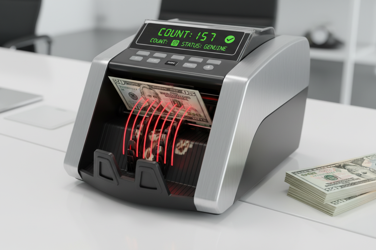 Bill counter using infrared sensors to verify US currency authenticity