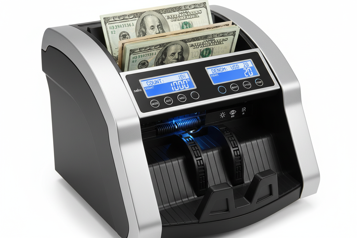 Nadex V1800 bill counter with UV MG IR counterfeit detection featured in 2026 buying guide