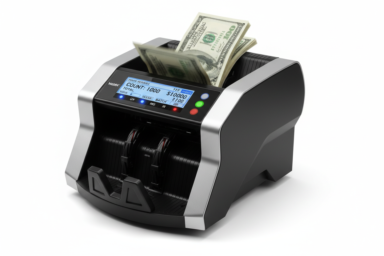 Nadex V1800 single denomination bill counter with UV MG IR counterfeit detection and dual TFT display