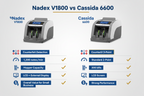 Nadex V1800 and Cassida 6600 bill counters compared for counterfeit detection speed hopper capacity and small business use