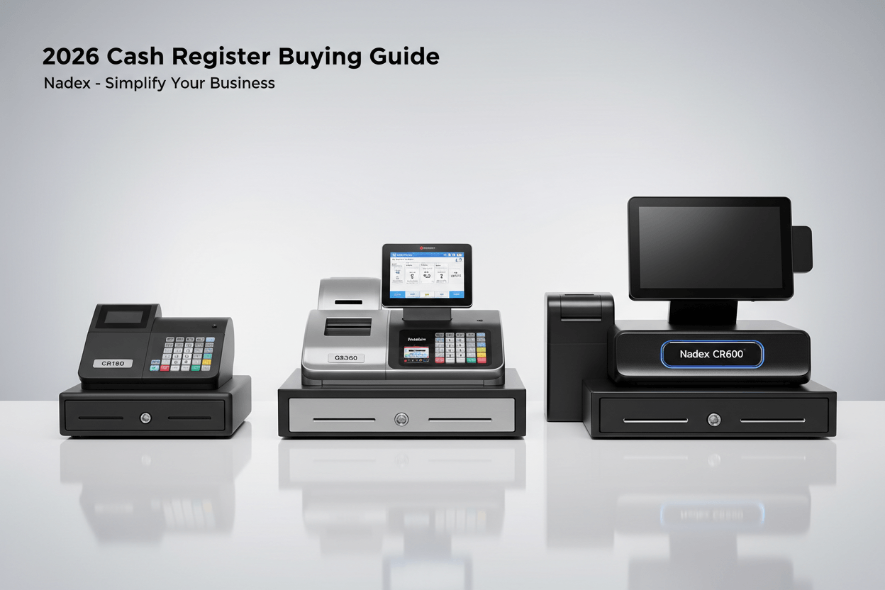 Nadex CR180, CR360, and CR600 cash register machines for small business side-by-side comparison 2026