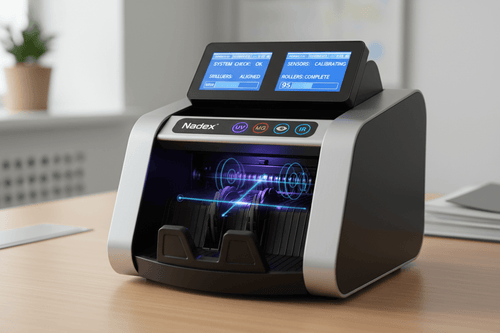 Nadex V1800 bill counter accuracy with UV MG IR counterfeit detection and self-examination mode