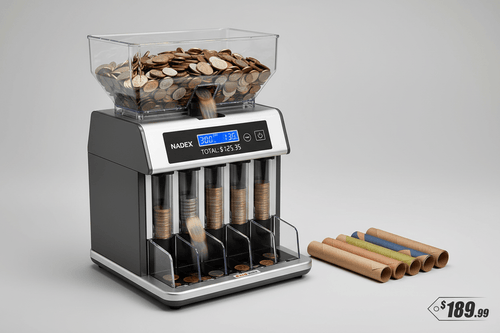 Nadex S540 review best coin sorter for small business with 2000-coin hopper and integrated wrapping at 189.99