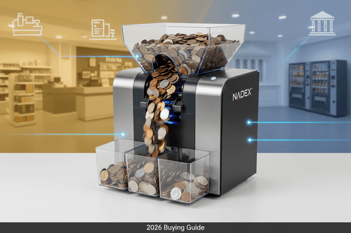 Nadex Coins What coin counting speed and capacity does your business need? Coin sorter with coins being processed.