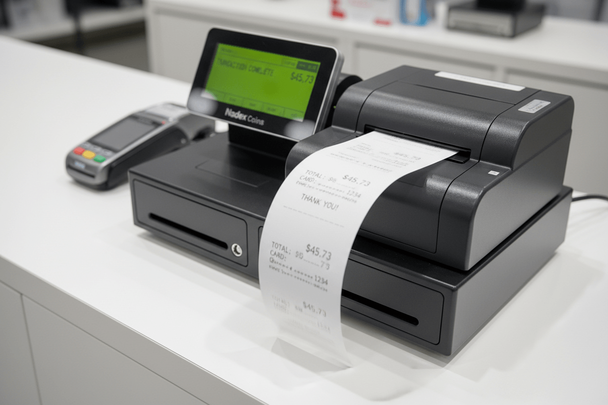 Nadex CR360 cash register with thermal printer improving retail checkout speed and receipt quality at 389.99
