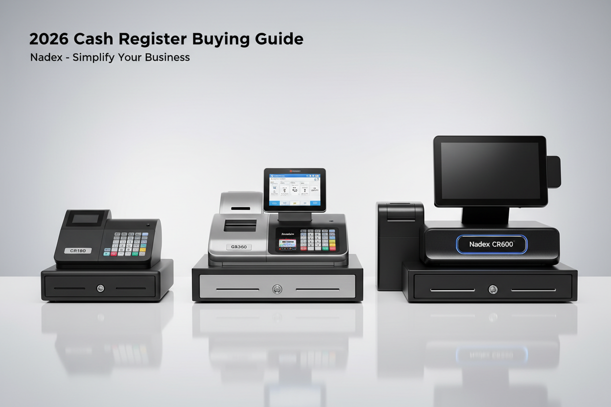 Nadex CR180, CR360, and CR600 cash register machines for small business side-by-side comparison 2026