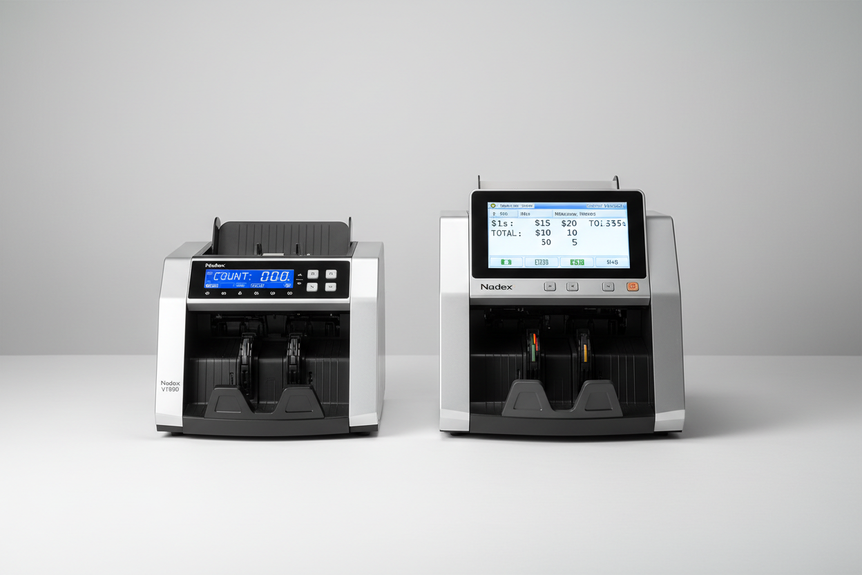 Nadex V1800 and V5400 money counter machines with UV MG IR counterfeit detection for business use