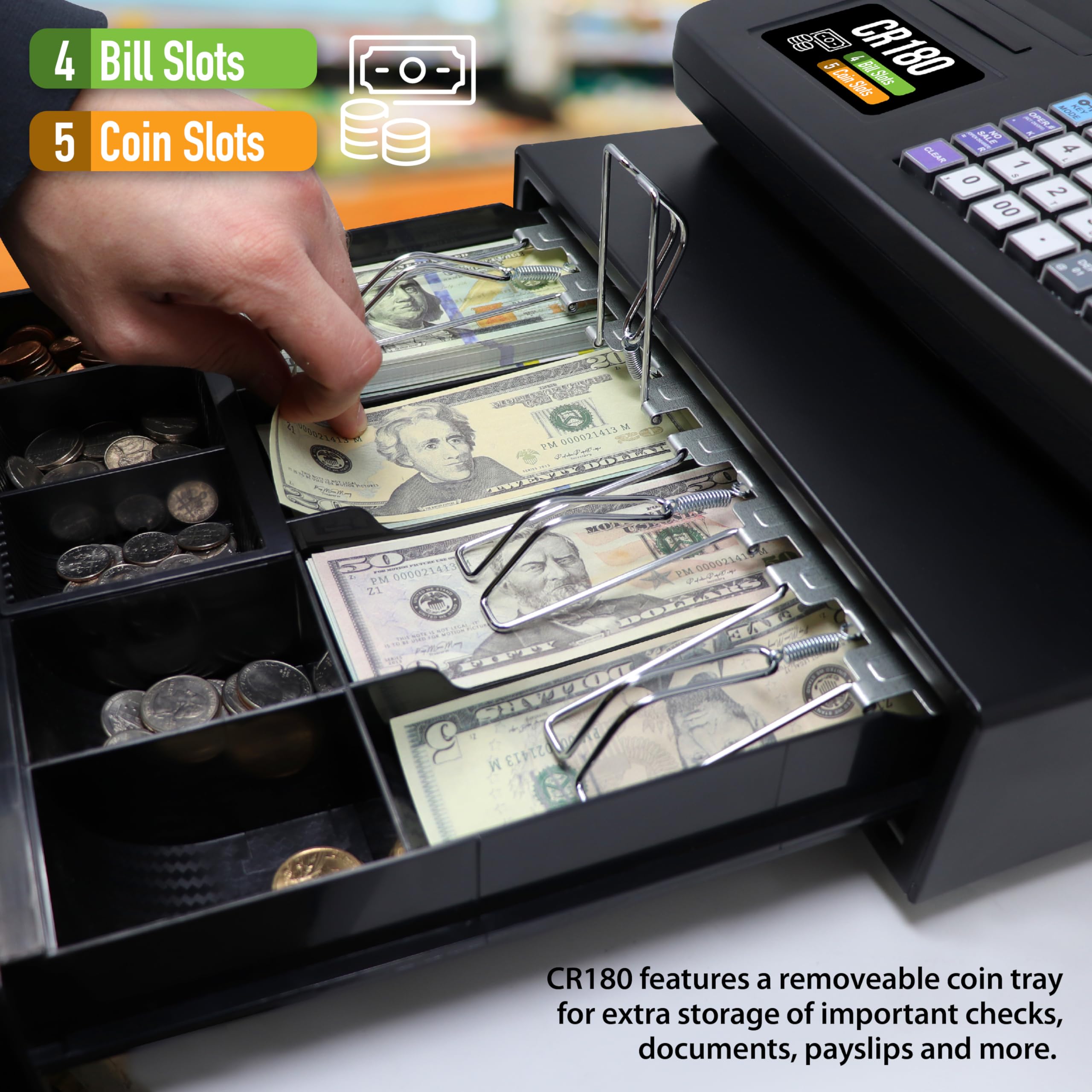 Nadex CR180 Cash Register, 6800 Price Lookups 60 Dept, Cash and Coin D