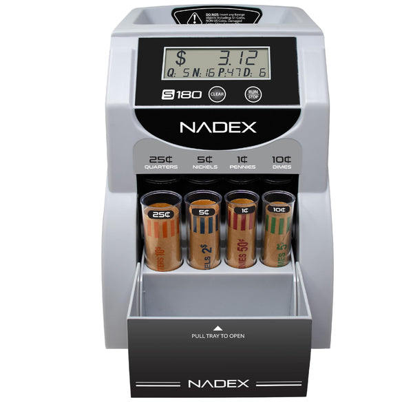 Nadex S180 digital coin counter sorter and wrapper front view