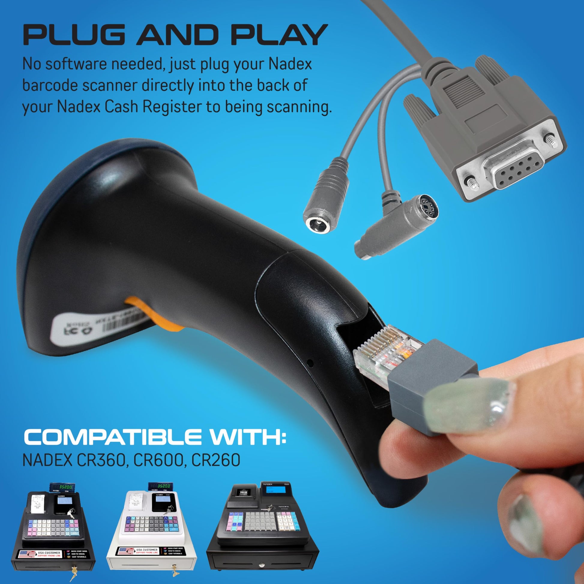 Nadex handheld barcode scanner side view ergonomic grip
