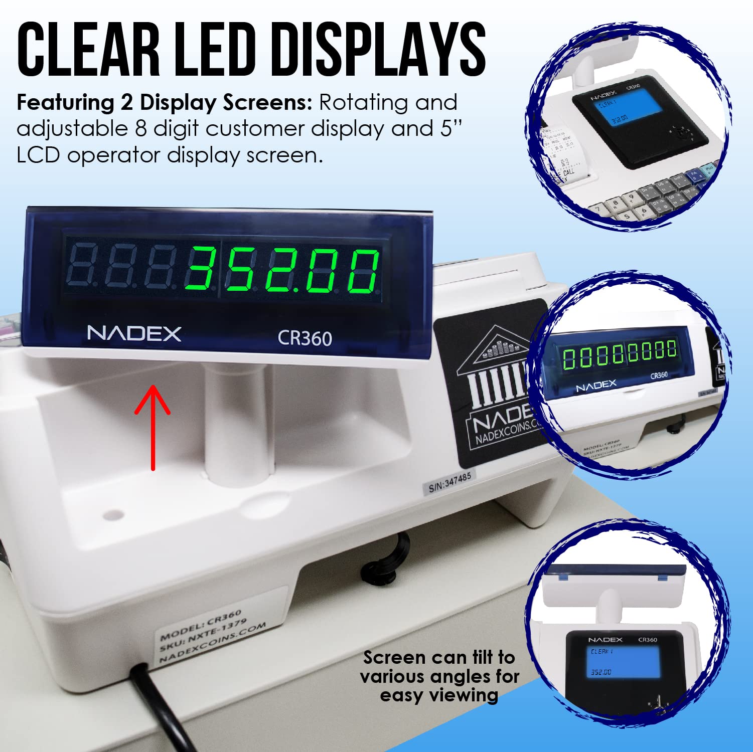 Nadex CR360 electronic cash register for small business black