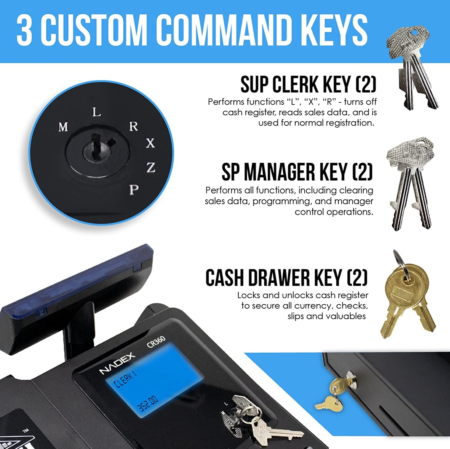 Nadex CR360 cash register barcode scanner connection port