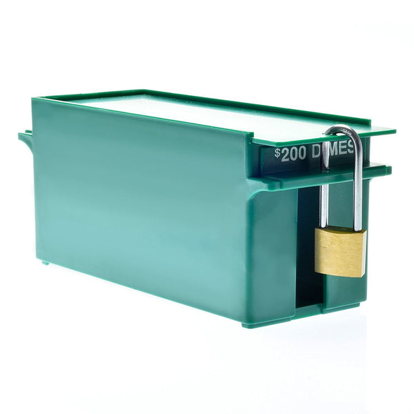 Dimes storage box teal green coin storage container front view