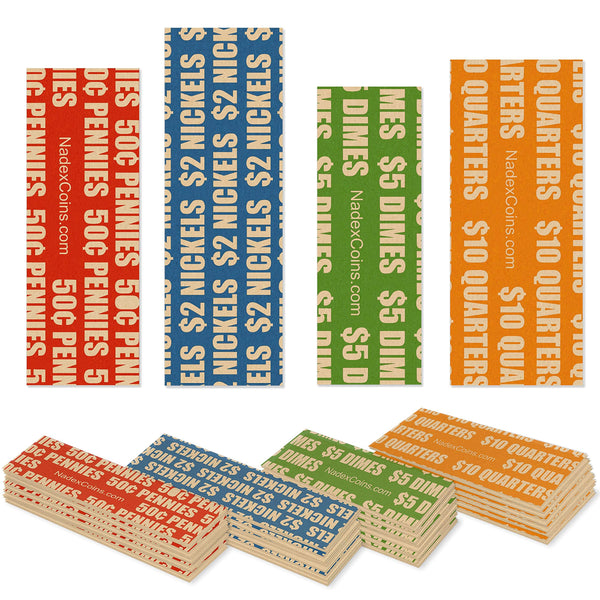 Nadex 300 pack flat bright coin wrappers ABA color coded for US coins