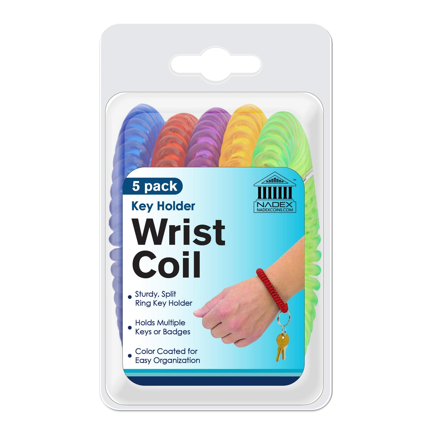 Assorted Colors Wrist Key Coils, 5-Pack