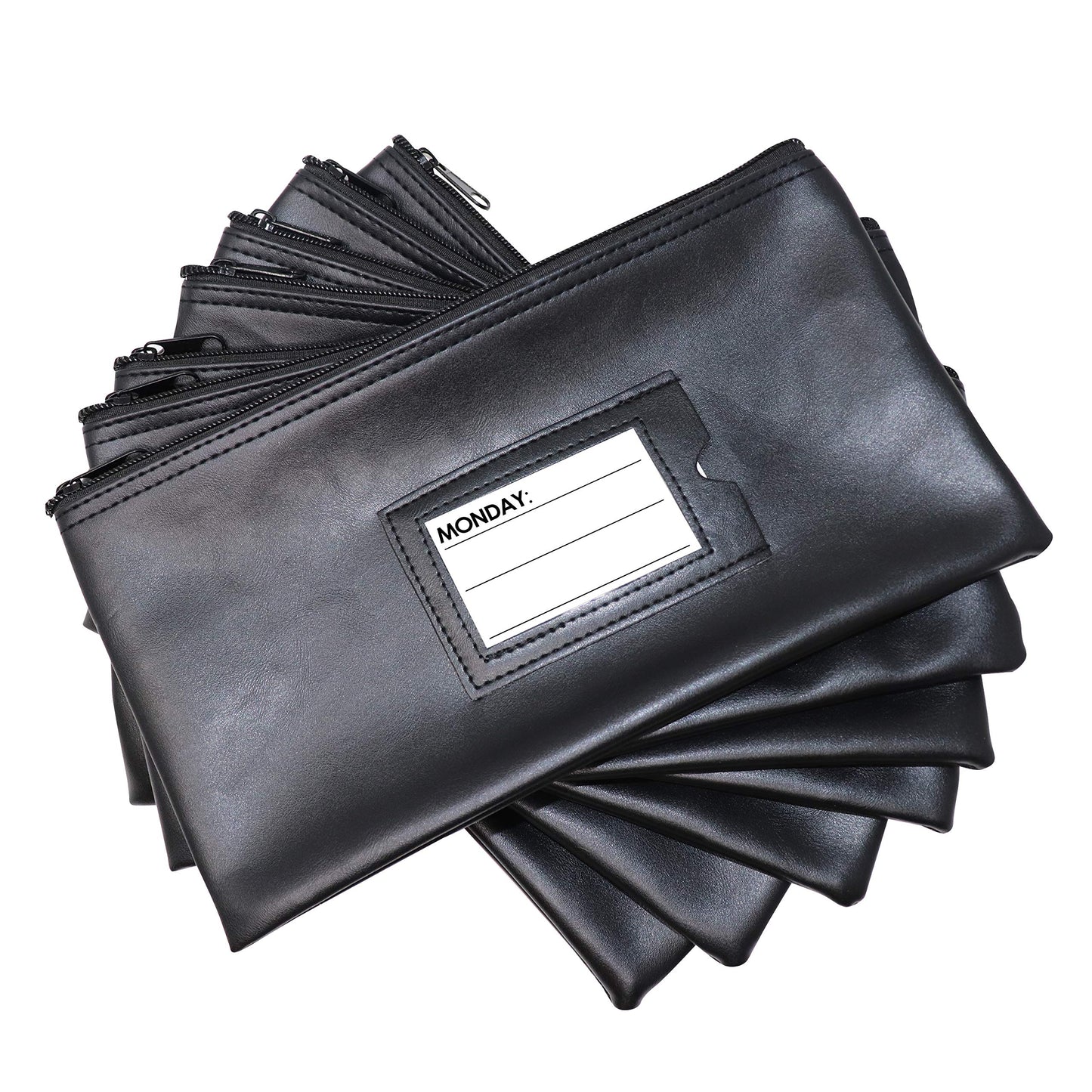 Black 7 Days Bank Deposit Cash and Coin Pouches, Black