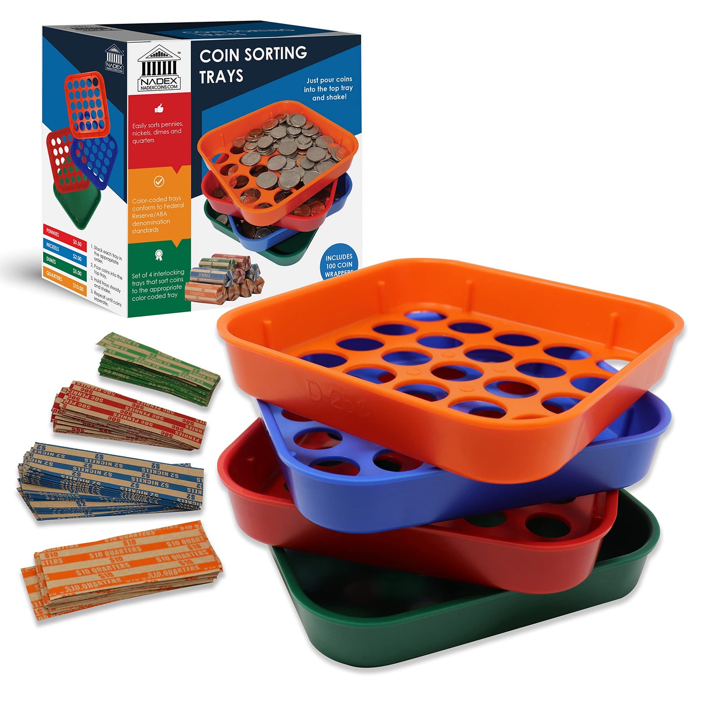 4 Coin Sorting Trays Set