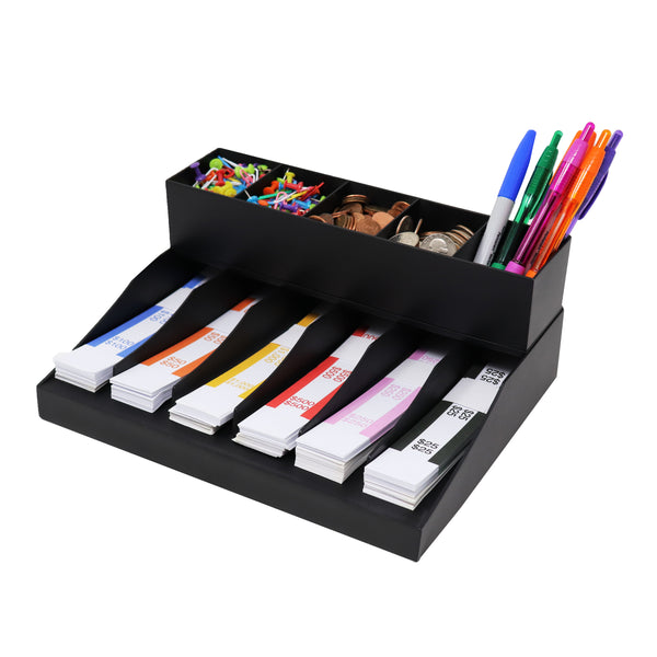Nadex 2 tier cash wrapper organizer black with coin and bill compartments