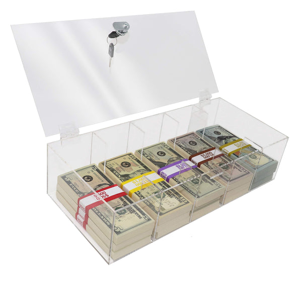 Nadex acrylic currency tray with locking cover for secure cash storage