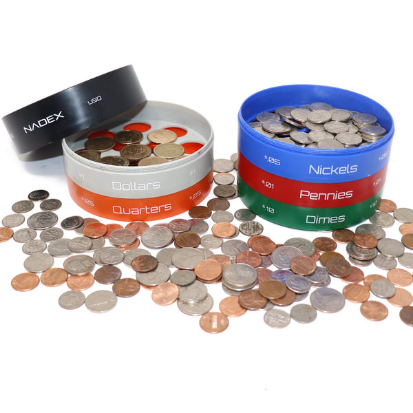 Nadex twist and shake coin sorting jar for sorting US coins by denomination