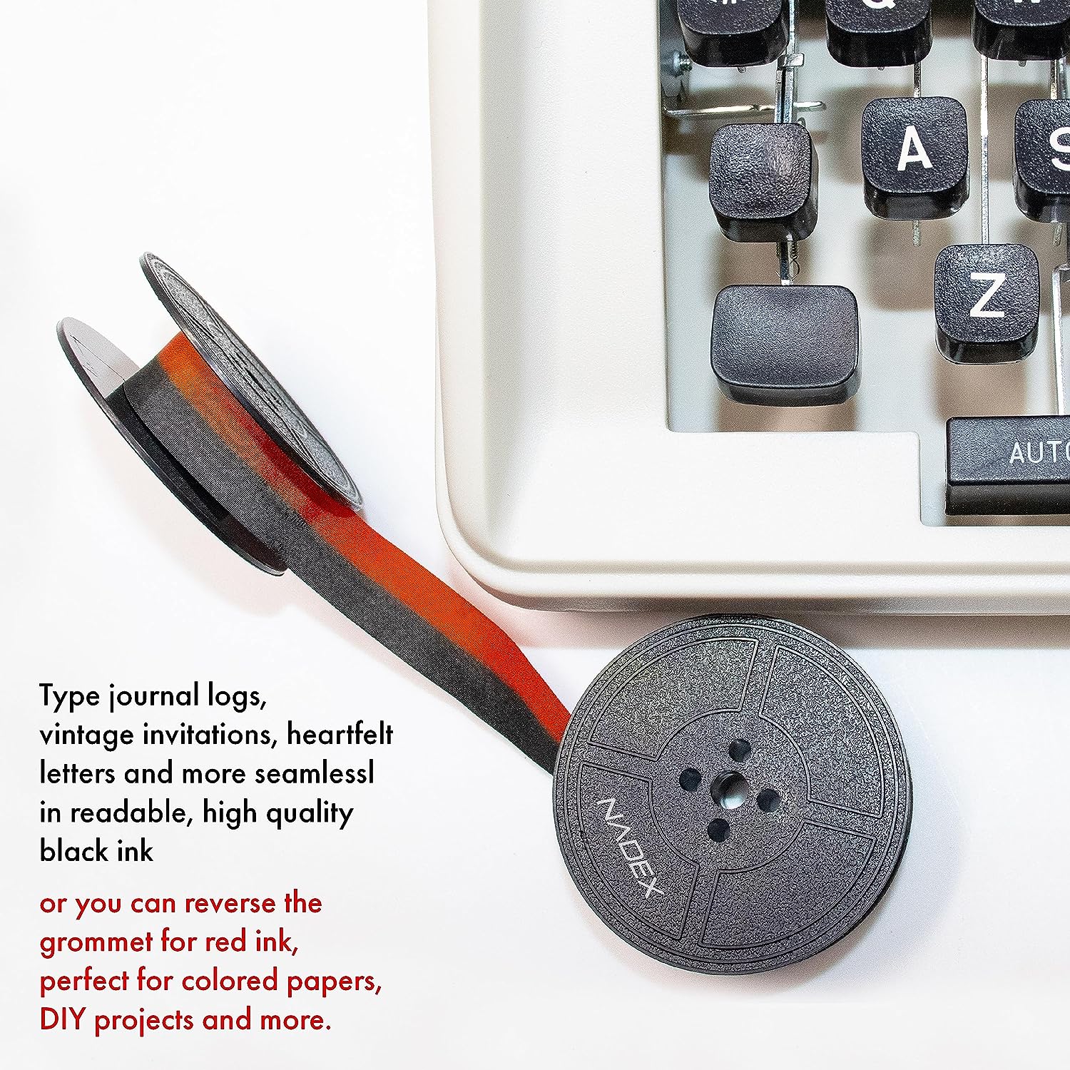 Nadex Typewriter Ribbon Twin Spool for Vintage Manual Typewriters, Red