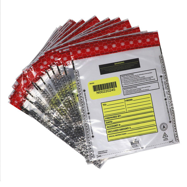 Nadex 9x12 clear deposit bags 1000 pack bulk tamper evident for cash drops
