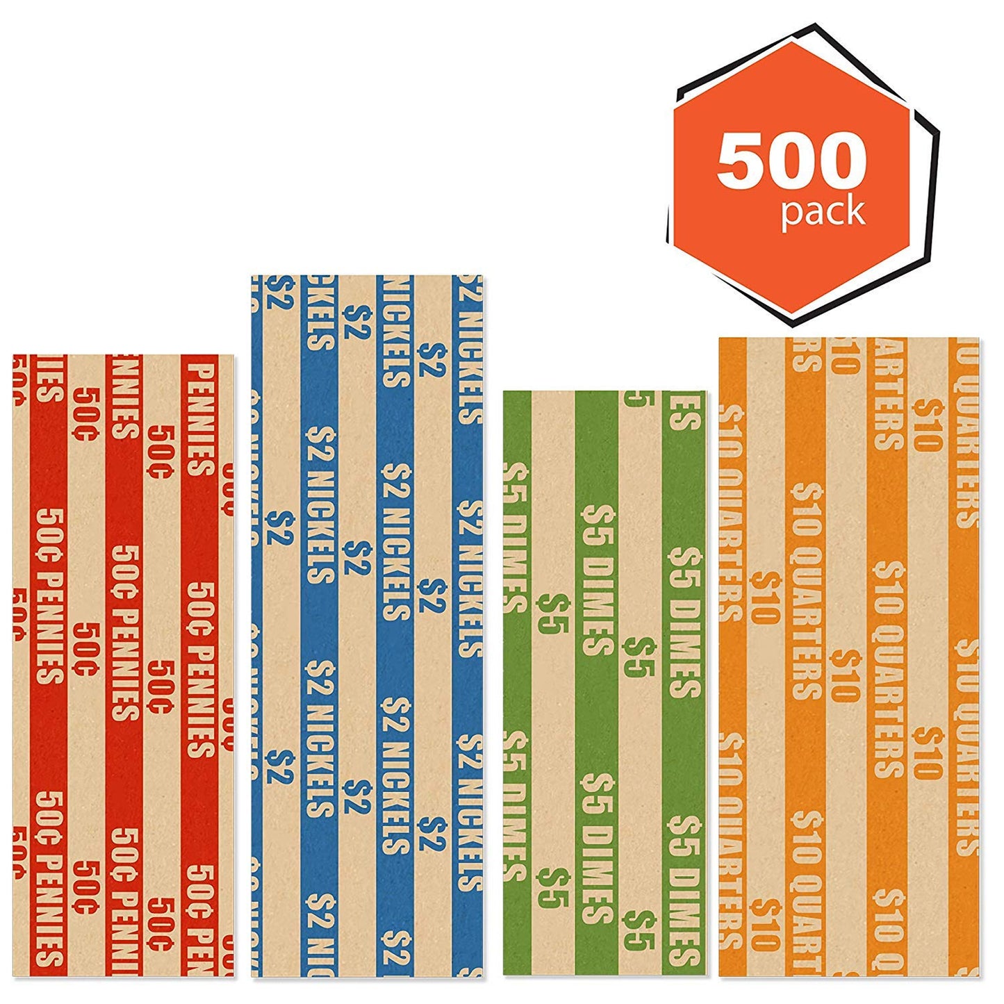 500 Flat Striped Coin Wrappers