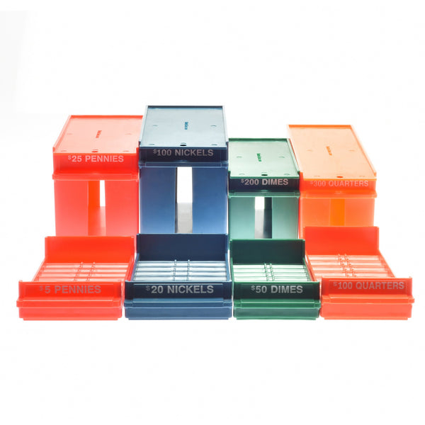 Nadex rolled coin storage trays and boxes 8 piece set for all US coin denominations