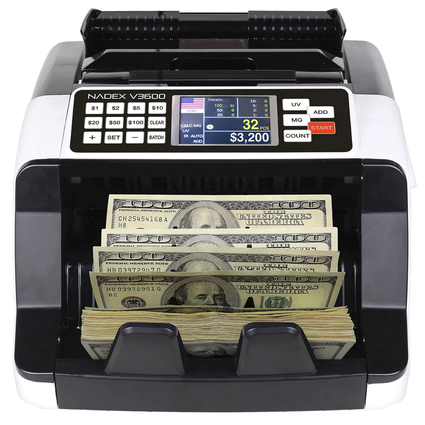 Nadex V3600 Value Display Money Counter and Counterfeit Detector, High Speed Bill Counter