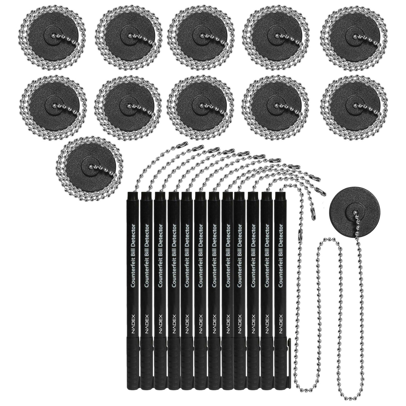 Counterfeit Pen and Ball Chain with Base, 12 Pen, 12 Base