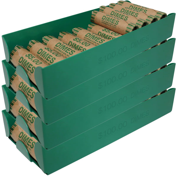 Nadex aluminium coin tray 4 pack dimes green for bulk dime coin storage