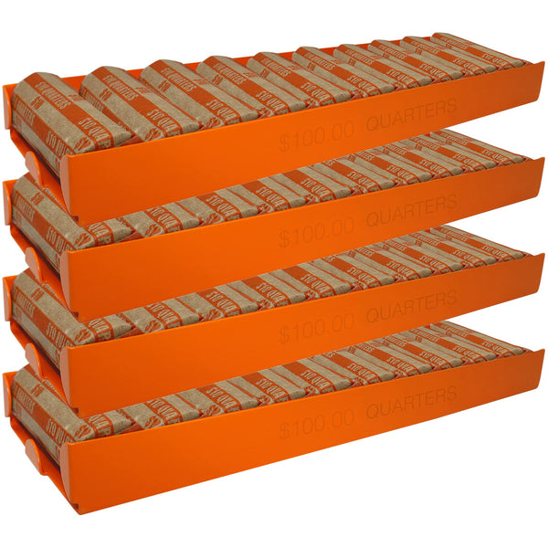 Nadex aluminium coin tray 4 pack quarters orange for bulk quarter coin storage