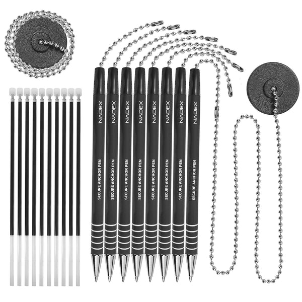 Nadex black chain security pen set 8 pens 2 mounts and 10 refills